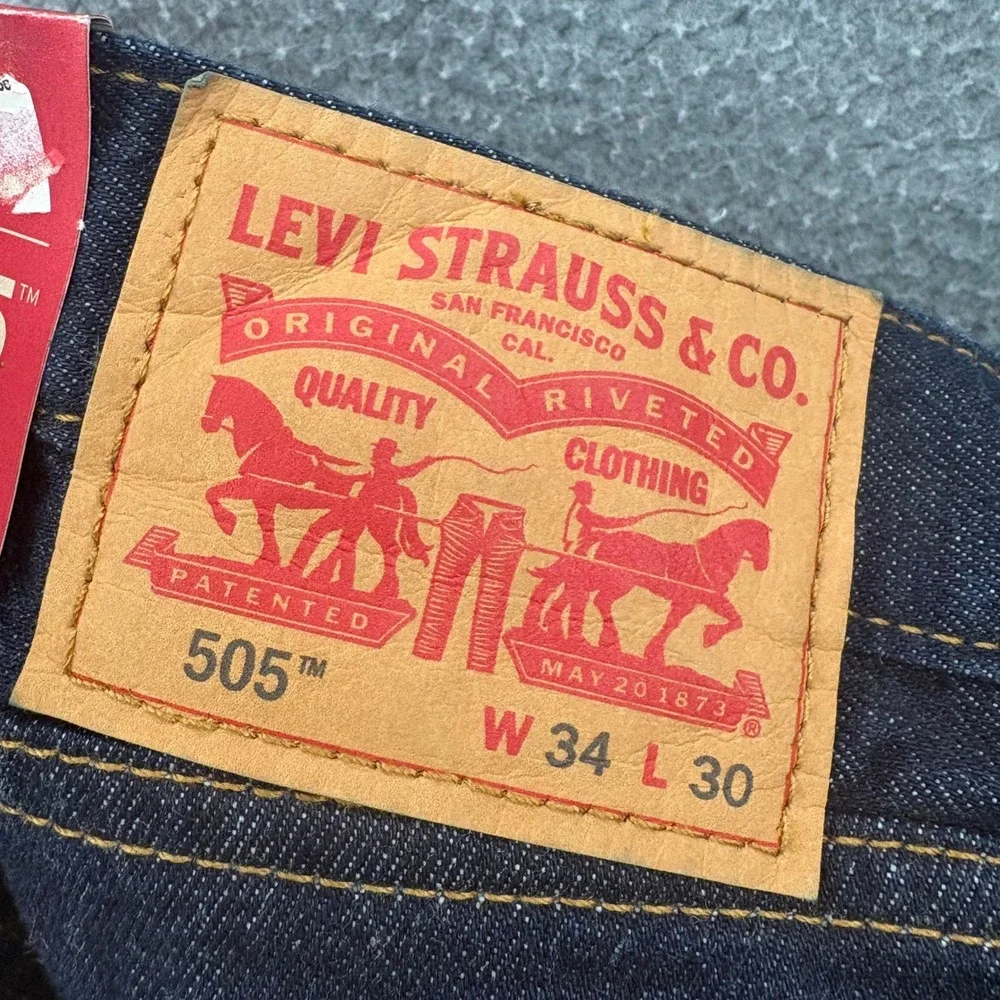 Levis 505 Regular Fit Jeans Mens 34x30 Dark Wash Straight Leg Denim Pants
